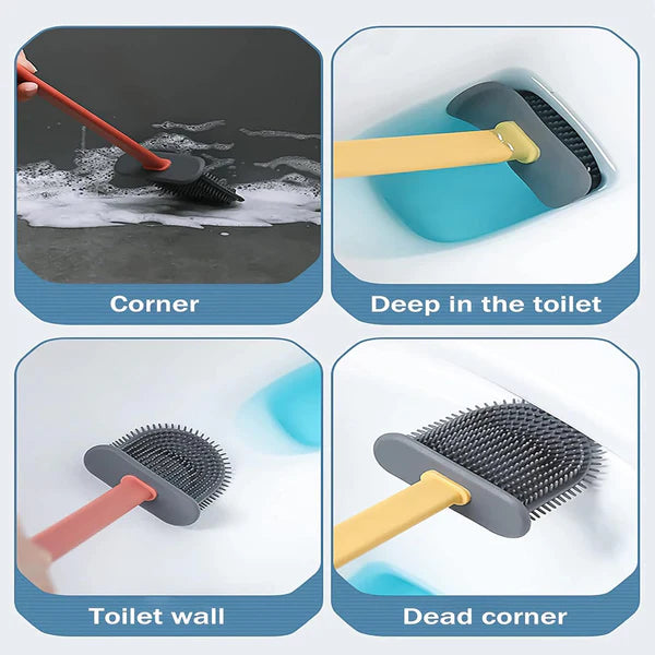Silicone Toilet Brush Flexible Soft Bristle Brush With Quick Dry Holder Cleaning Brush For Toilet Accessories ( Without Sticker Box )