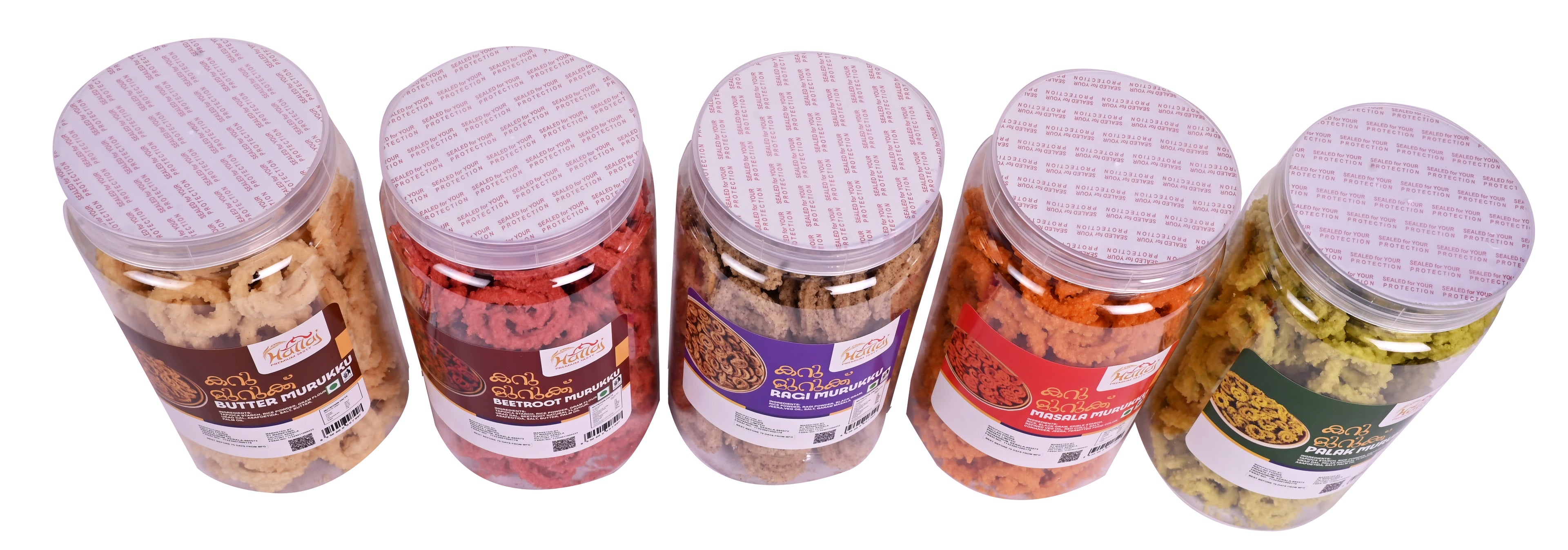 HALLAJ PREMIUM TASTY Karumurukku Assorted Murukku Combo Pack, 5 Flavours, Masala, Beetroot,Palak,Ragi,Butter, 200gm*5(1 kg), Authentic South Indian Snack, Fresh Chakli