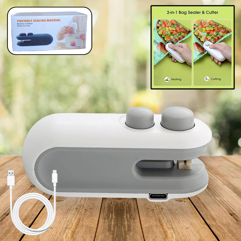 Mini Bag Sealer 2 In 1 Seal Cutter Heat Sealers Type-c Usb Charging Portable Bag  Handle Food Sealer Sealing Machine For Food Storage Plastic Bags Snacks Keep Food Fresh